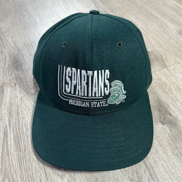Vintage Michigan‎ State Spartans Snapback Hat Green Wool Cap USA College NCAA - Picture 1 of 10